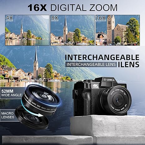 Digital Camera, 48MP Cameras for Photography with WiFi & App Control, 4K Vlogging Camera for YouTube,Compact Camera,Perfect for Entry-Level Users and Beginners with Macro&Wide Lens-32GB Card - Image 3