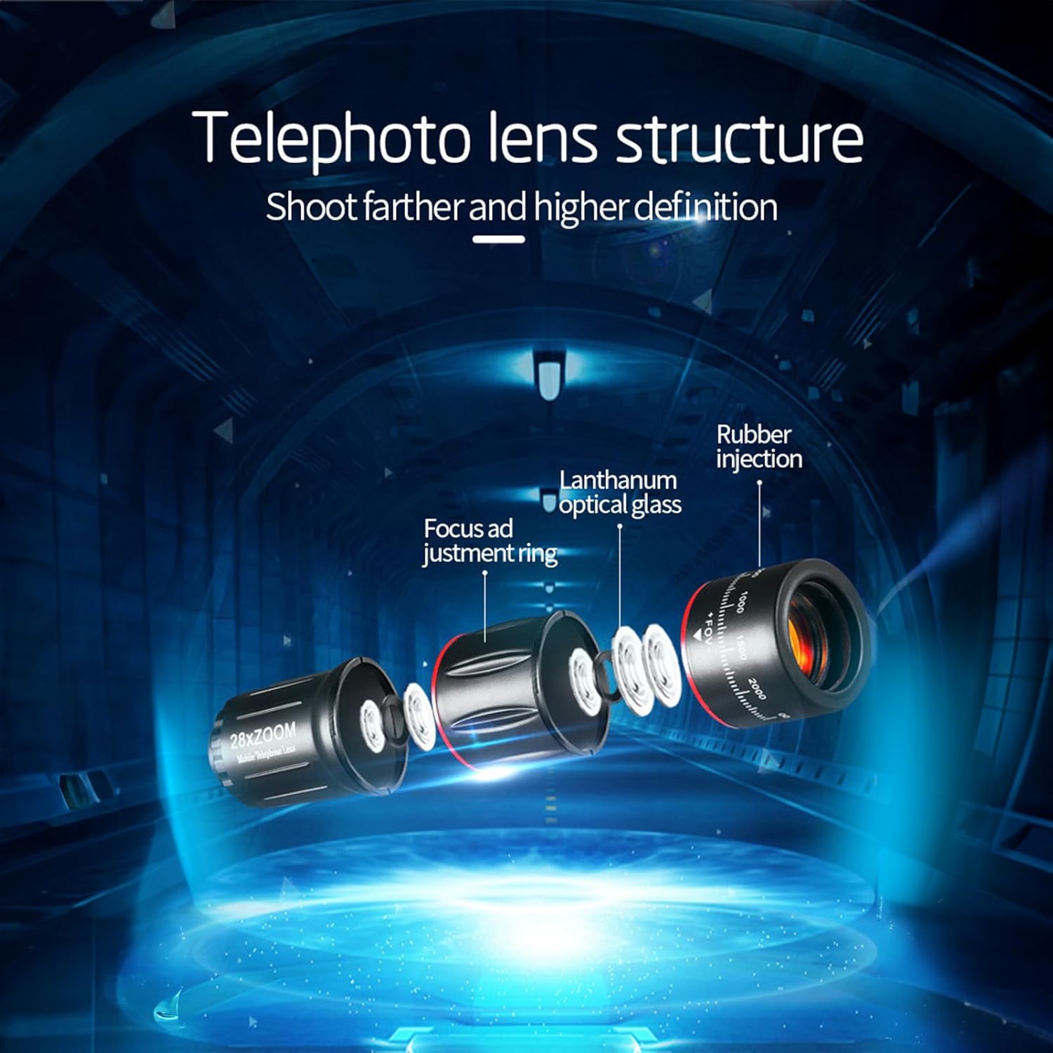 28x Telephoto Magnification HD Phone Camera Lens 5 in 1 Kit for iPhone and Android with Tripod + Telephone Lens + Lens Cover + Clips, Support Hand-held, Eye View, Spot Shooting, 4K HD Telephoto - Image 8