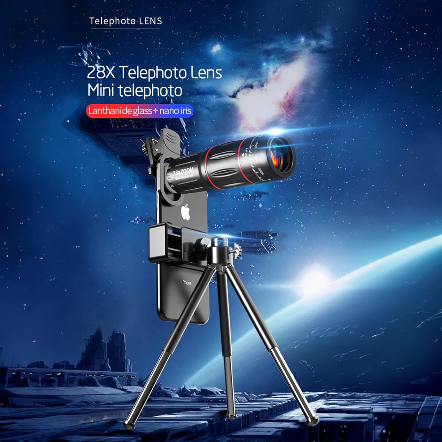 28x Telephoto Magnification HD Phone Camera Lens 5 in 1 Kit for iPhone and Android with Tripod + Telephone Lens + Lens Cover + Clips, Support Hand-held, Eye View, Spot Shooting, 4K HD Telephoto - Image 9