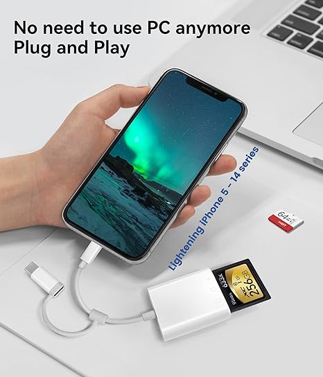 SD Card Reader for iPhone iPad, Oyuiasle Digital Trail Camera SD Card Viewer with Dual Slot for MicroSD/SD, Lightening&USBC Dual-Connector Memory Card Adapter for Photography, Plug and Play - Image 3