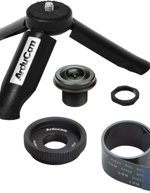 Arducam 180 Degree Fisheye M12 Lens Bundle for Raspberry Pi HQ Camera, Wide Angle Lens with Portable Tripod Stand and 2ft/60cm Black Camera Cable