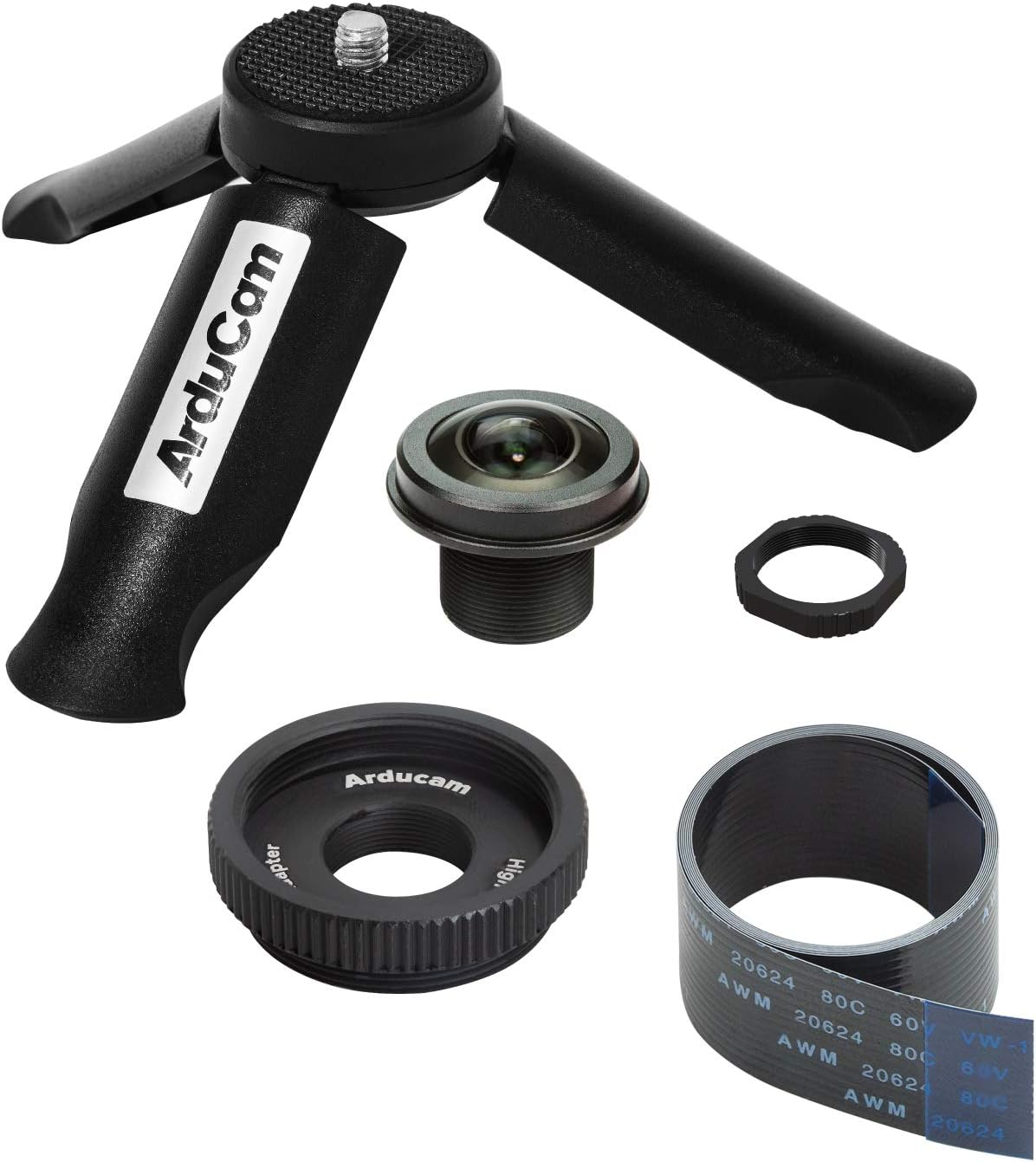 Arducam 180 Degree Fisheye M12 Lens Bundle for Raspberry Pi HQ Camera, Wide Angle Lens with Portable Tripod Stand and 2ft/60cm Black Camera Cable