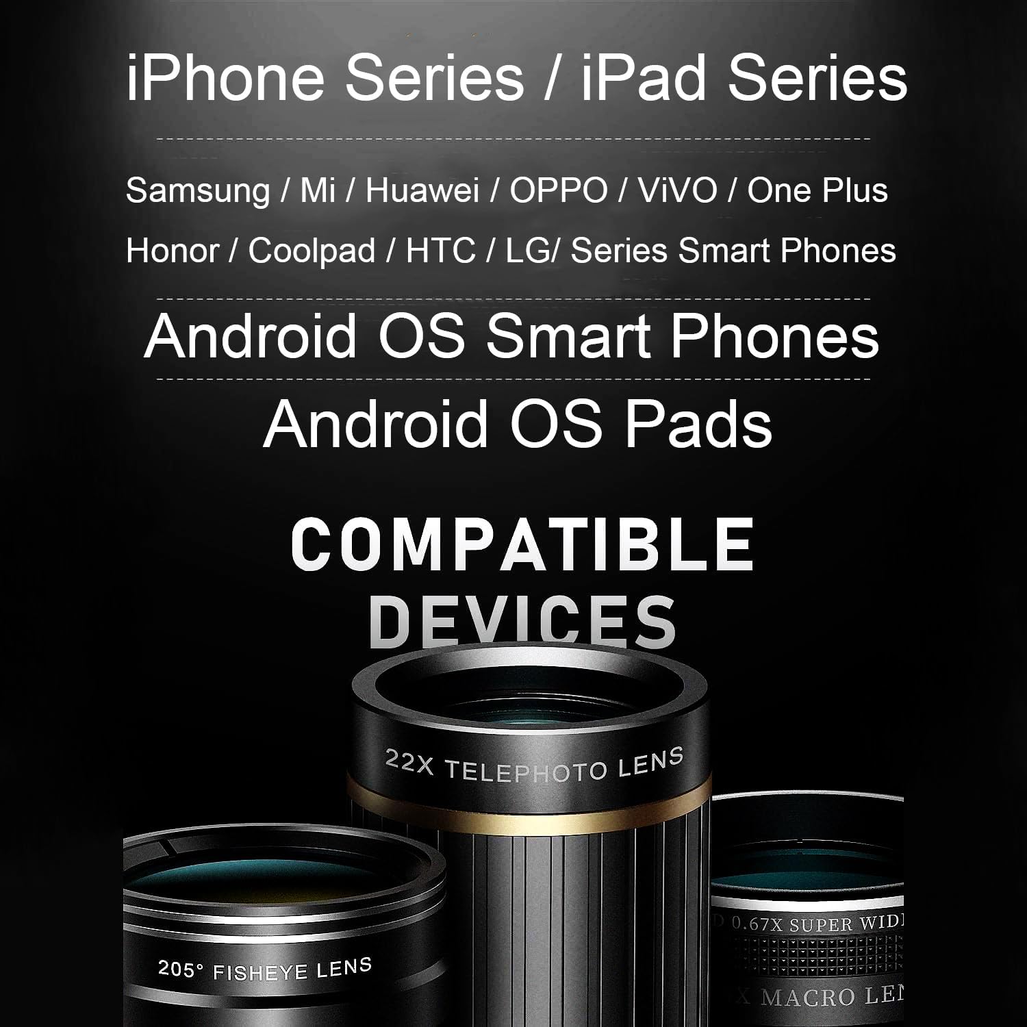 Updated COSULAN Phone Camera Lens Kit 4-in-1, Come with 22X Telephoto Lens, 205° Fisheye Lens, 4K 0.67X Wide Angle Lens, 25X Macro Lens, Clip, and Phone Mini Tripod for iPhone and Android Phone Series - Image 7